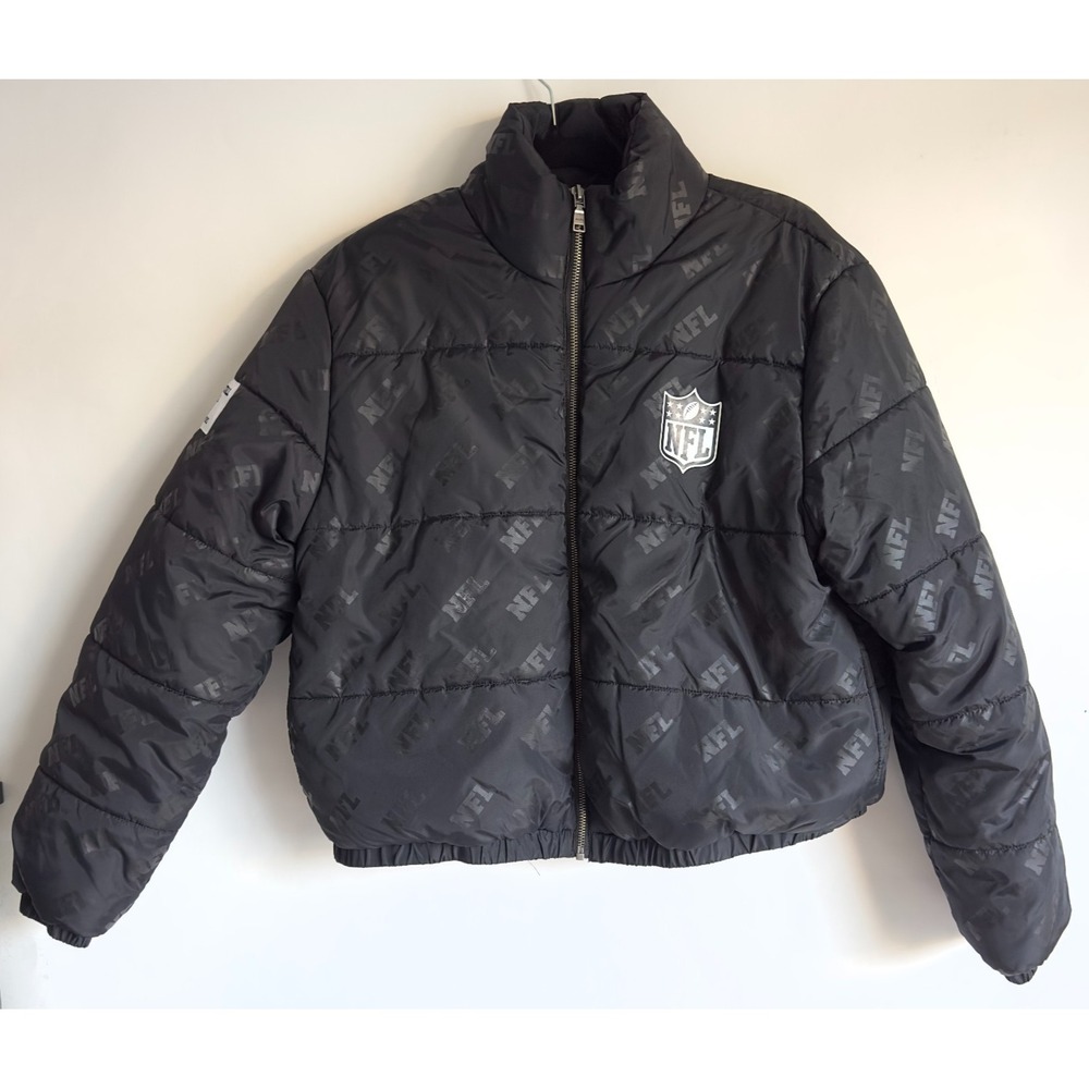 WEAR By‎ Erin Andrews-NFL Est 1920 Cropped Puffer Jacket-Black-Women's Size M